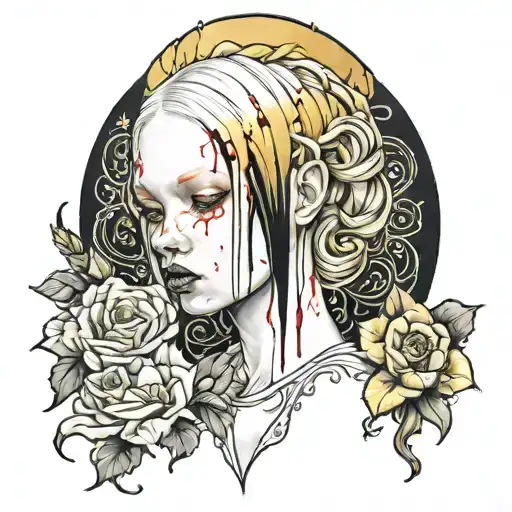 albino girl bleeding gold tattoo design idea