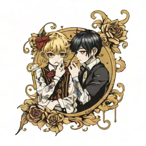two boys in lolita fashion bleeding gold tattoo design idea