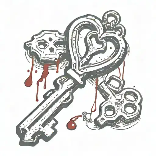 bloody heart shaped key tattoo design idea