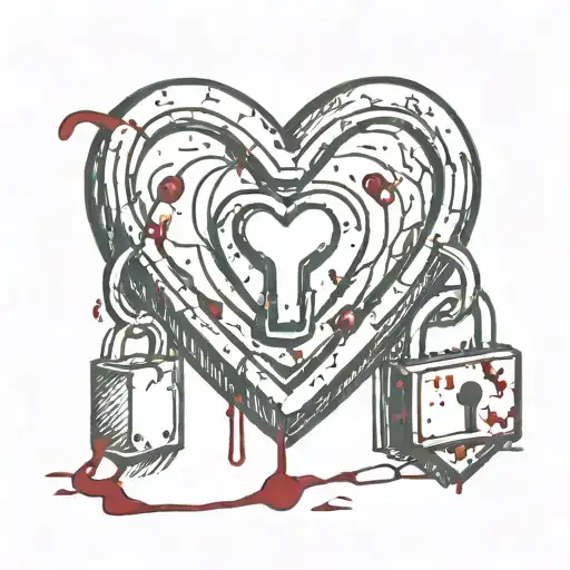 bloody heart shaped lock tattoo design idea