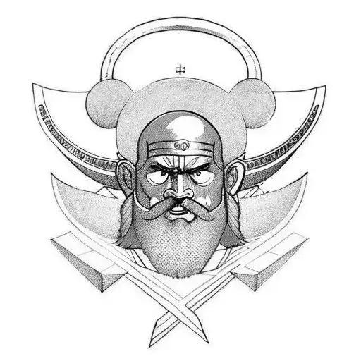 monk against viking and in between the superman of Nietzsche  tattoo design idea