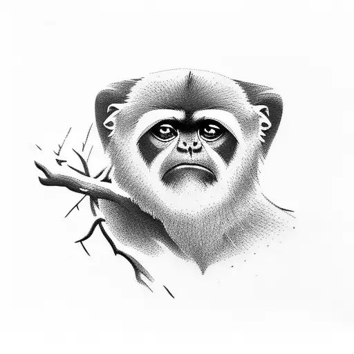 gibbon silhouette hanging from branch tattoo design idea