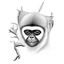 gibbon fully black silhouette hanging from branch tattoo design idea
