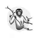 gibbon fully black silhouette hanging from branch tattoo design idea