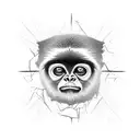 gibbon fully black silhouette hanging from branch tattoo design idea