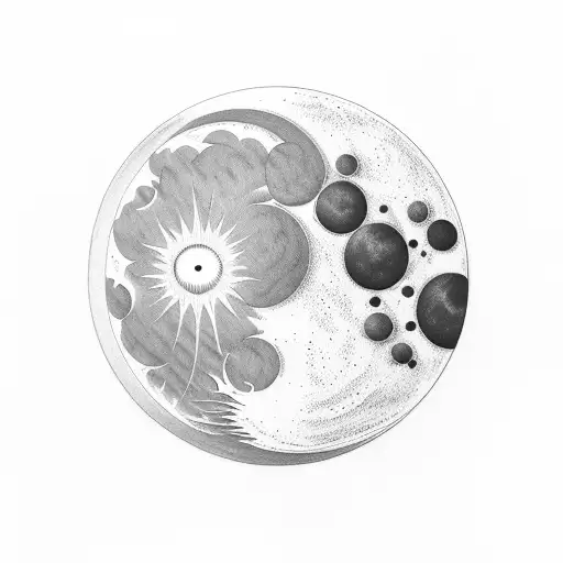 Inverted moon with waxing crescent phase and clouds on both sides tattoo design idea