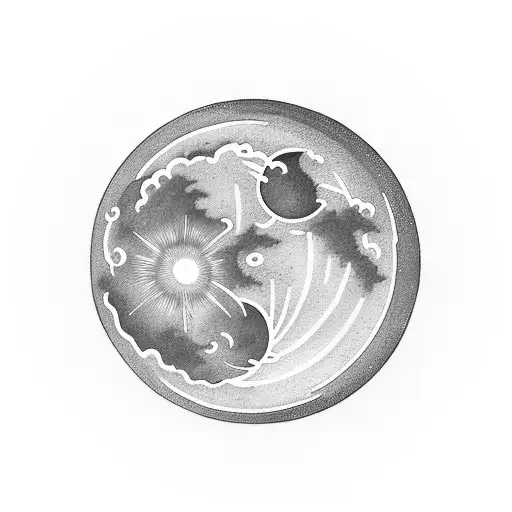 Inverted moon with waxing crescent phase and clouds on both sides tattoo design idea