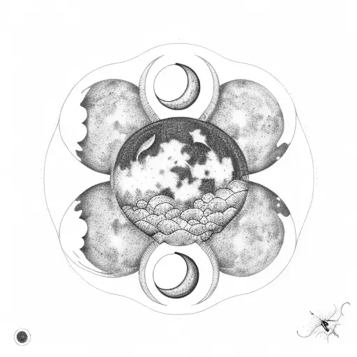 Inverted moon with waxing crescent phase and clouds on both sides tattoo design idea