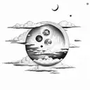 Inverted moon with waxing crescent phase and clouds on both sides tattoo design idea