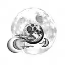 Inverted moon with waxing crescent phase and clouds on both sides tattoo design idea