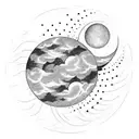 Inverted moon with waxing crescent phase and clouds on both sides tattoo design idea