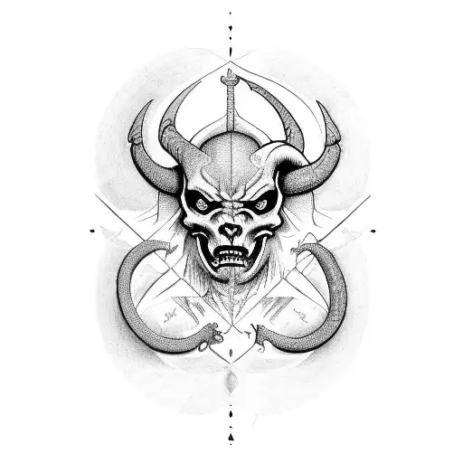 scales of the last judgement with an angle at the right and a demon on the left  tattoo design idea