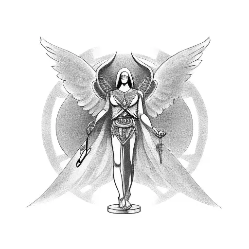Guardian angel protecting a balance scale tattoo design idea