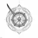 I want a sword as the central element surrounded with celestial like elements (like stars or sparkles idk) creating a ty tattoo design idea