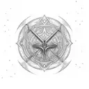 I want a sword as the central element surrounded with celestial like elements (like stars or sparkles idk) creating a ty tattoo design idea