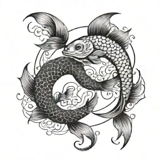 A tattoo design featuring two ethereal fishes intertwined in a ying yang shape with tails like neural networks tattoo design idea