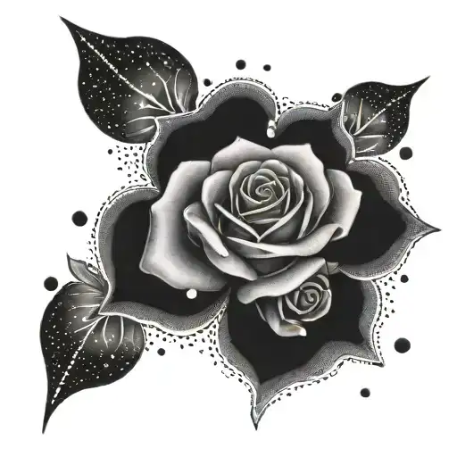 A galaxy filled with lucky stars and roses intertwined tattoo design idea
