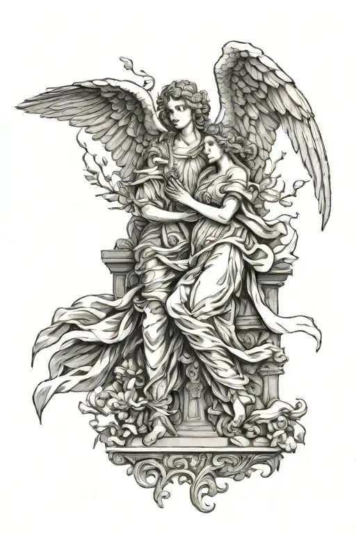 angels in statues tattoo design idea