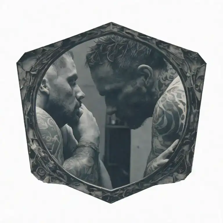 man staring into a broken mirror tattoo design idea