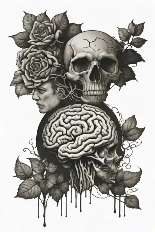 a man made of stone but a brain made of glass. symbolizing the fragility of the brain and brain injury's  tattoo design idea