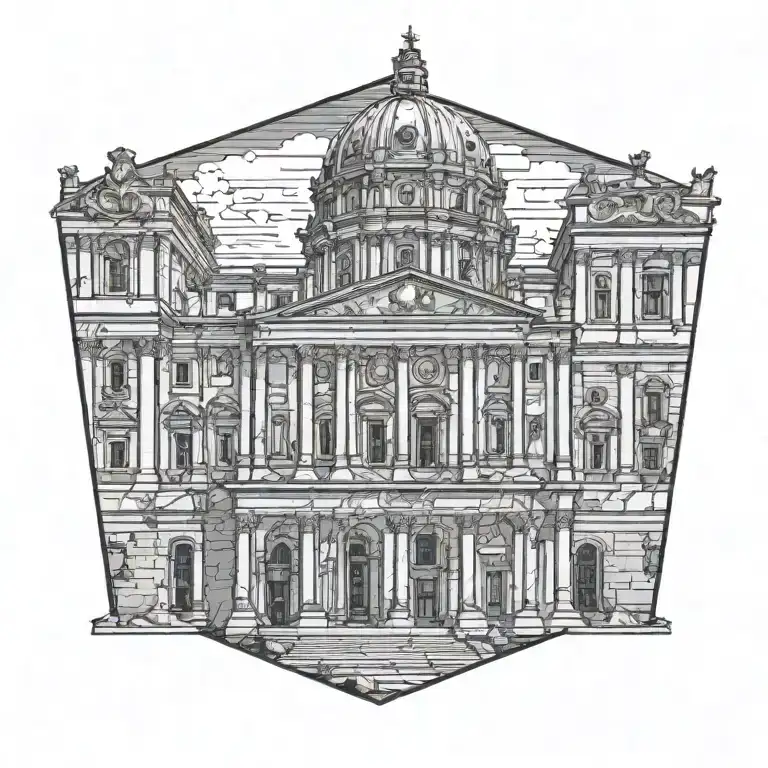 extremely complex ancient Roman architecture. church tattoo design idea