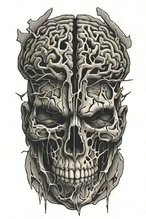 a human brain made of broken glass with a dagger through it tattoo design idea