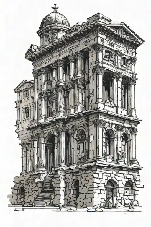 extremely complex ancient Roman architecture. church tattoo design idea