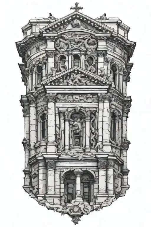 extremely complex ancient Roman architecture. church tattoo design idea