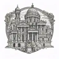 extremely complex ancient Roman architecture. church tattoo design idea