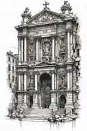 extremely complex ancient Roman architecture. church tattoo design idea