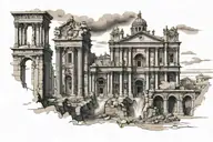 extremely complex ancient Roman architecture. church tattoo design idea