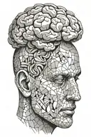 mans head made of stone with a brain made of broken glass tattoo design idea