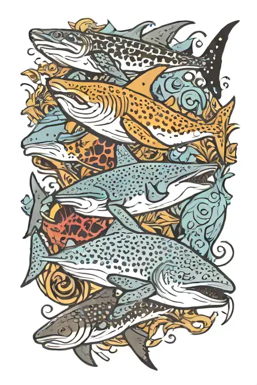 Whale Shark, Loggerhead Turtle, Sea Turtle, Octopus, Stingray, Eagle Ray, Blacktip Reef Shark, Nurse Shark, Barracuda tattoo design idea
