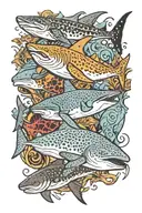 Whale Shark, Loggerhead Turtle, Sea Turtle, Octopus, Stingray, Eagle Ray, Blacktip Reef Shark, Nurse Shark, Barracuda tattoo design idea