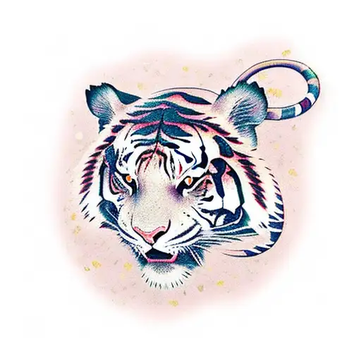 A traditional Japanese tiger with cherry blossom petals falling around it tattoo design idea