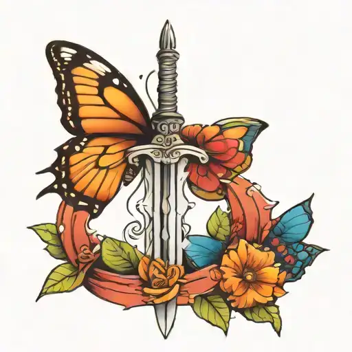 sword and butterfly tattoo design idea
