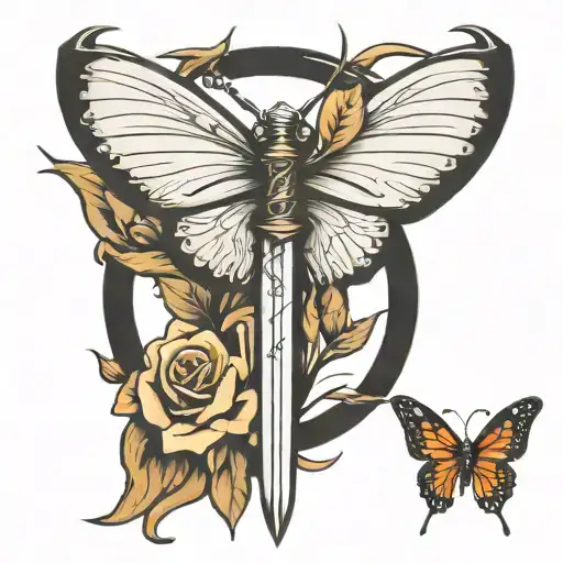 sword and butterfly tattoo design idea