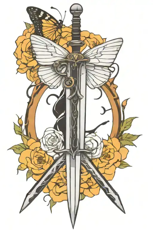 sword and butterfly tattoo design idea