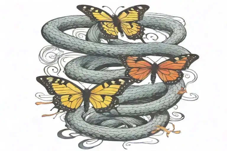butterfly and snake wrapping tattoo design idea