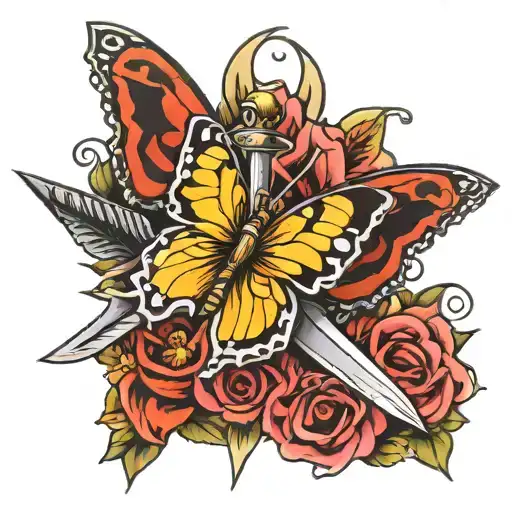 sword and butterfly tattoo design idea