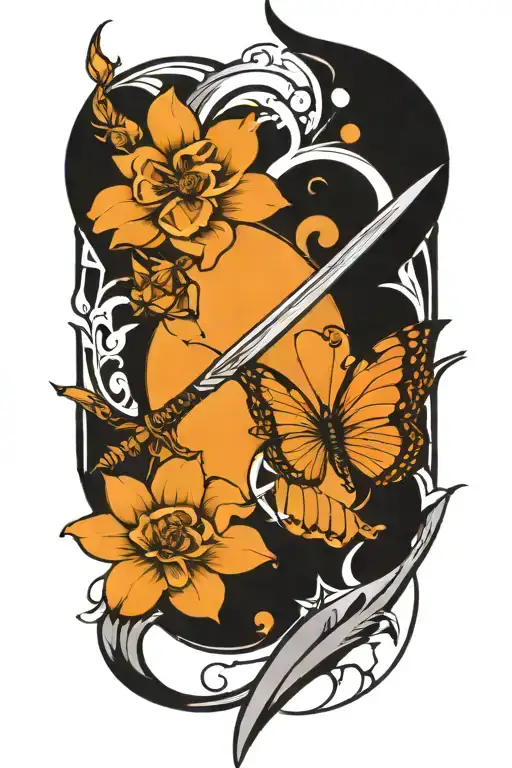 sword and butterfly tattoo design idea