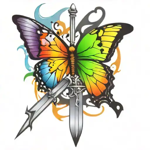 sword and butterfly tattoo design idea