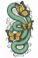 snake wrapped and butterfly flying tattoo design idea