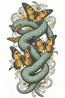 snake wrapped and butterfly flying tattoo design idea