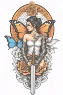 butterfly and sword and woman body and snake wrapped tattoo design idea