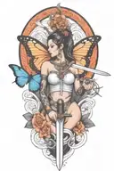 butterfly and sword and woman body and snake wrapped tattoo design idea