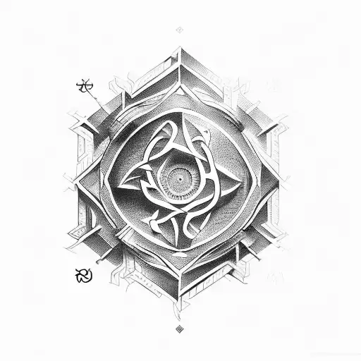 a wallpaper of small sigils and runes in the style of Escher  tattoo design idea