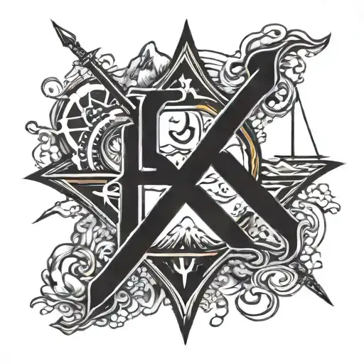 Combine the symbol of Chi Rho with a majestic mountain landscape tattoo design idea