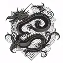 dragon geometric representation battle scene depicting tattoo design idea