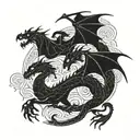 dragon geometric representation battle scene depicting tattoo design idea